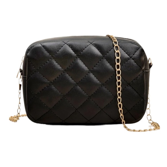 Handbags - Black Quilted Gold Chain Crossbody Purse